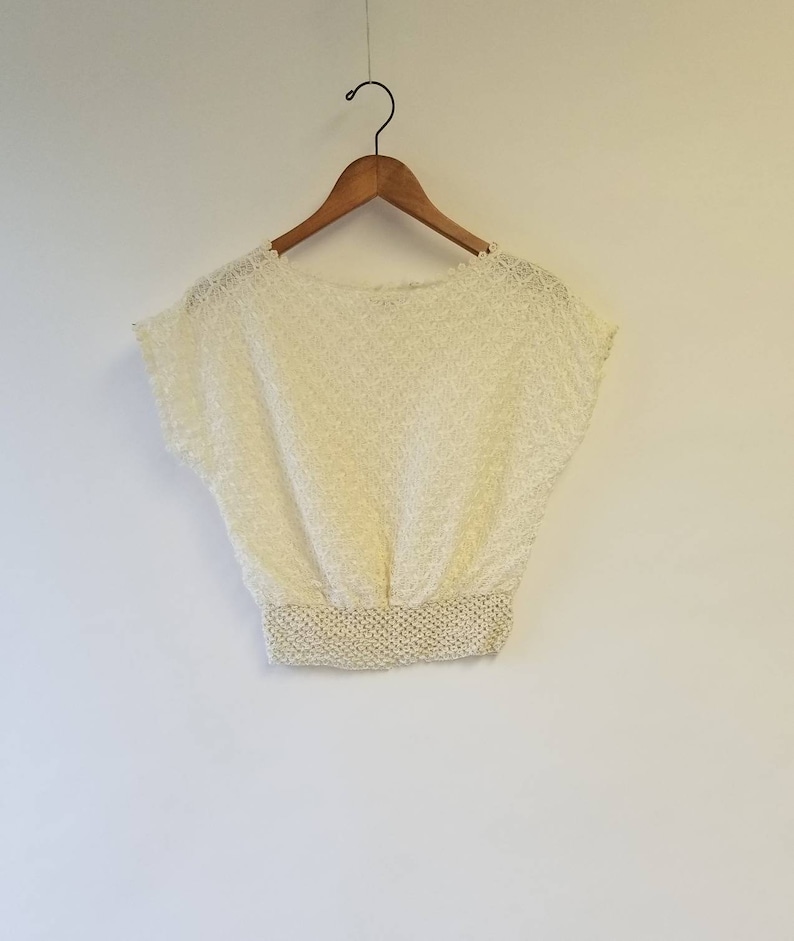 Vintage 50s Crop Top cropped white crochet shirt Pin Up rockabilly summer  top 1950s Xs S