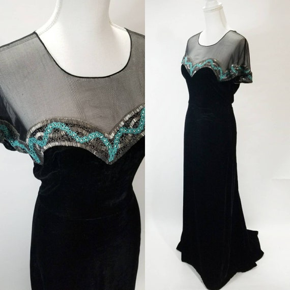 Vintage 1930s Beaded Velvet gown 30s MOVIE STAR ev