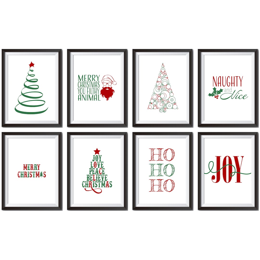 Christmas Decor, Christmas Printables, Set of 8, Wall Art, Winter Decor