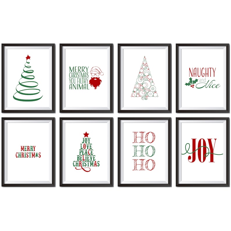 Christmas Decor Christmas Printables Set of 8 Wall Art Etsy Canada