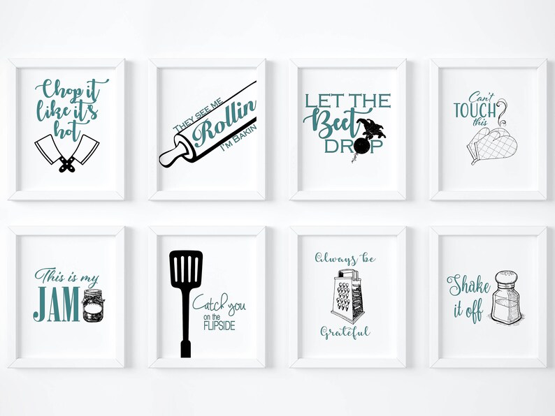 Kitchen Printable Wall Art Posters, Set of 8, Size 8x10. Kitchen Decor