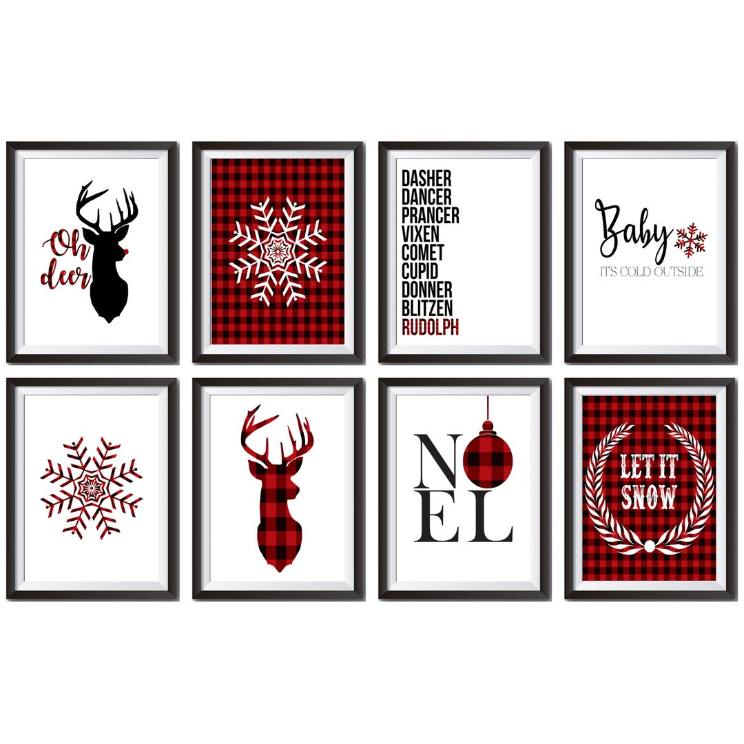 Christmas Decor Christmas Printables Set of 8 Wall Art Etsy