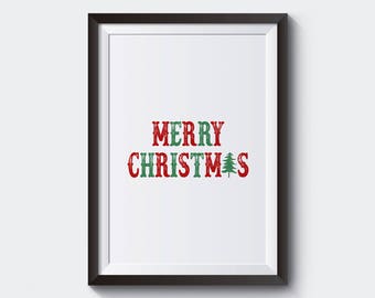 Merry Christmas Printable Instant Download Digital Item Wall Decor Wall Art Customizable Christmas Print Cute Winter Decor