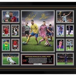 Football Superstars Cristiano Ronaldo & Lionel Messi 2024 Signed Framed Memorabilia