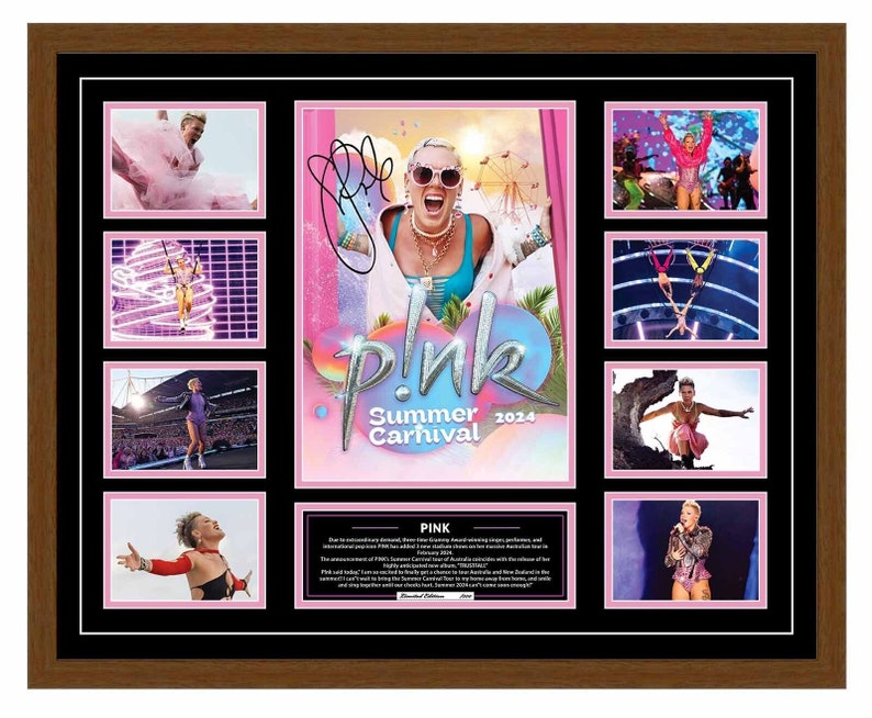 Pink Alecia Beth Moore Summer Carnival 2024 Australia Tour Signed Limited Edition Memorabilia Frame afbeelding 4
