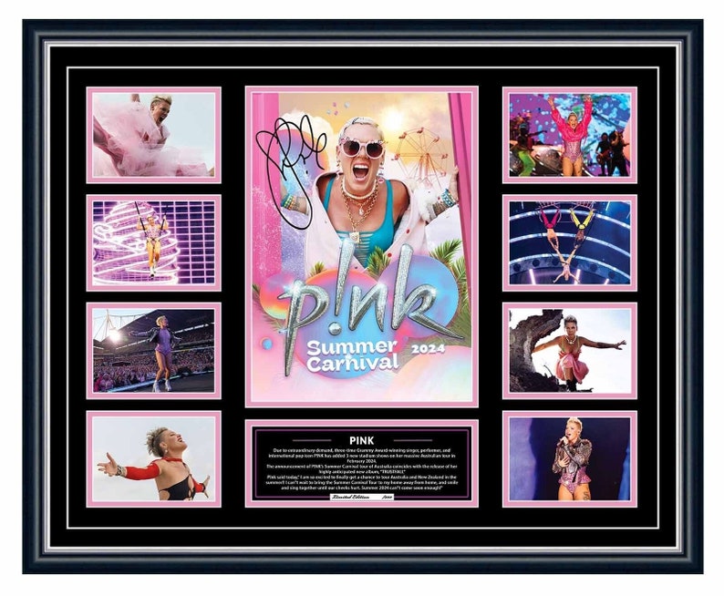 Pink Alecia Beth Moore Summer Carnival 2024 Australia Tour Signed Limited Edition Memorabilia Frame afbeelding 3