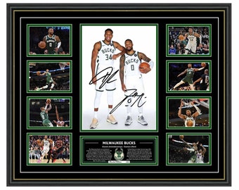 Milwaukee Bucks 2023/24 Giannis Antetokounmpo Damian Lillard NBA Signed Limited Edition Memorabilia Frame