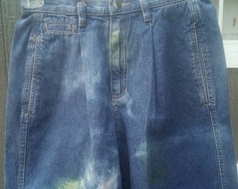LIZ Claiborne Womens DENIM Shorts size 6 High Rise Waist 28' Jean Shorts 80's Vintage Shorts Cotton pockets Mint Green Wide Leg Denim Shorts