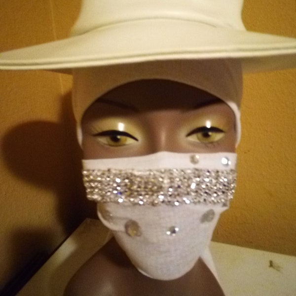 FACE COVERING FASHIONABLE White Face Mask washable face mask protective face mask Rhinestone Mask Bling Stripper Mask Sheer Mask