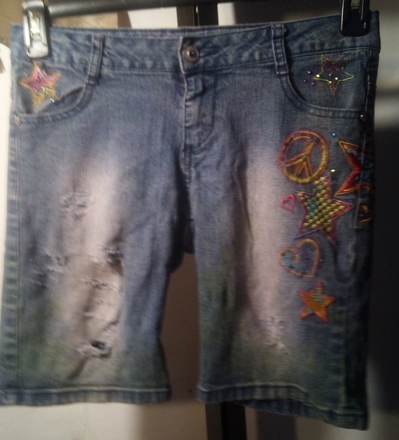 Vintage shorts, high waisted shorts, tye dye denim