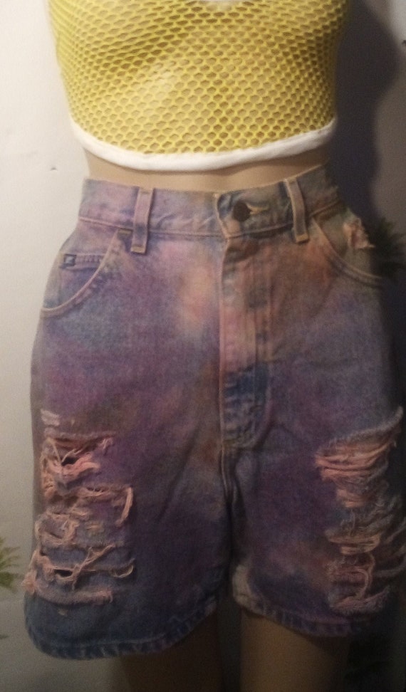 Vintage shorts, high waisted shorts, tye dye denim