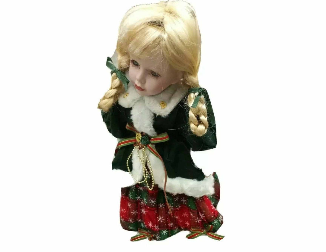 CHRISTMAS PORCELAIN DOLL, Blonde Hair Green Eye Figurine Doll - Etsy