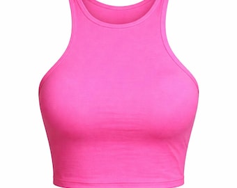 Hot Pink Crop Top, Women’s Athletic Crop Top, Pink Workout Top, Racerback Crop Tank, Gym Outfit Top
