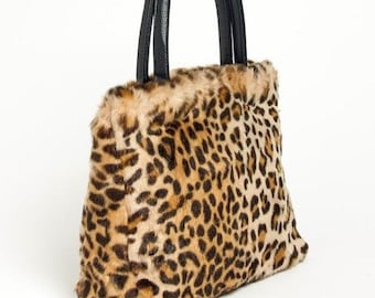 Faux Fur Handbag with PU Leather Handle