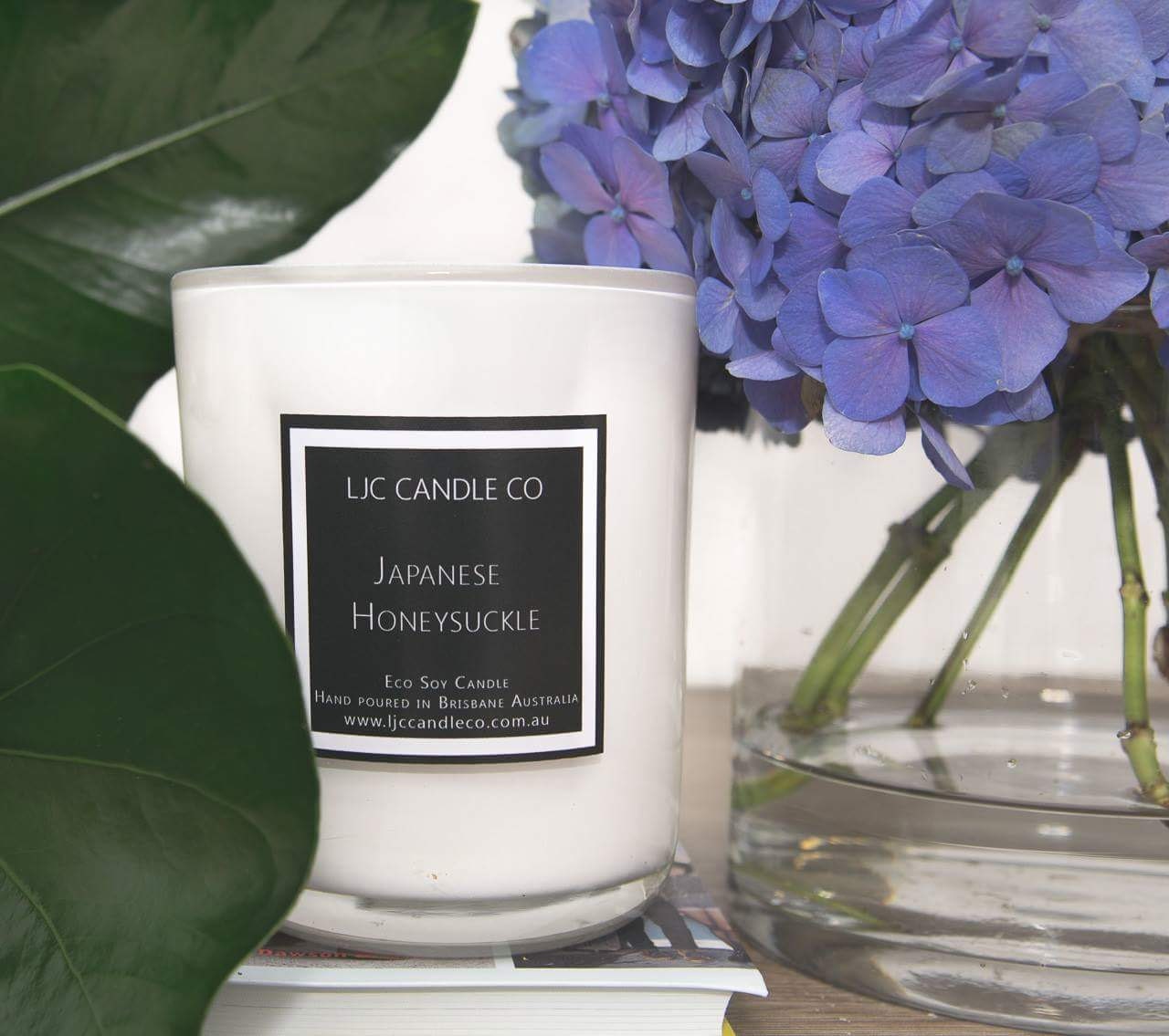 Large JAPANESE HONEYSUCKLE Soy Candle. 70 Hour Burn Time