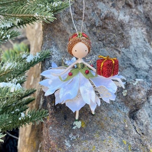 Fairy Doll Ornament With Gift by Wands and Willows, Hanging Handmade Christmas Ornament, Small Keepsake Doll, Nature Inspired Gift, OOAK