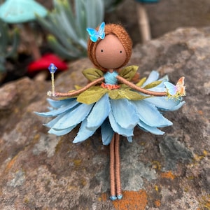 Fairy Doll in Blue Dress by Wands and Willows, African American Fairy Doll, Gift for Girl, Tooth Fairy, Nature Inspired Gift, Handmade Doll