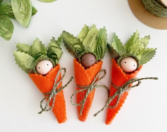 Miniature Carrot, Carrot Doll, Easter Decoration, Tiered Tray Easter Decor, Felt Carrot, Small Easter Gift, Imaginary Play, Food Felt Toy,