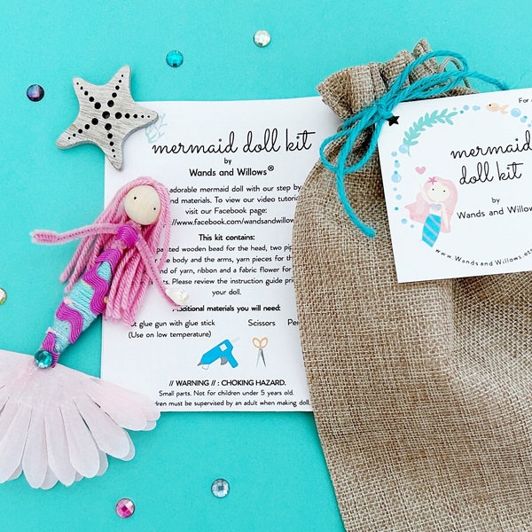 Mermaid Doll Kit by Wands and Willows, Crafting Activity for Children, Birthday Goody Bag, Educational Toy, Toy for Girls, Imaginary Play