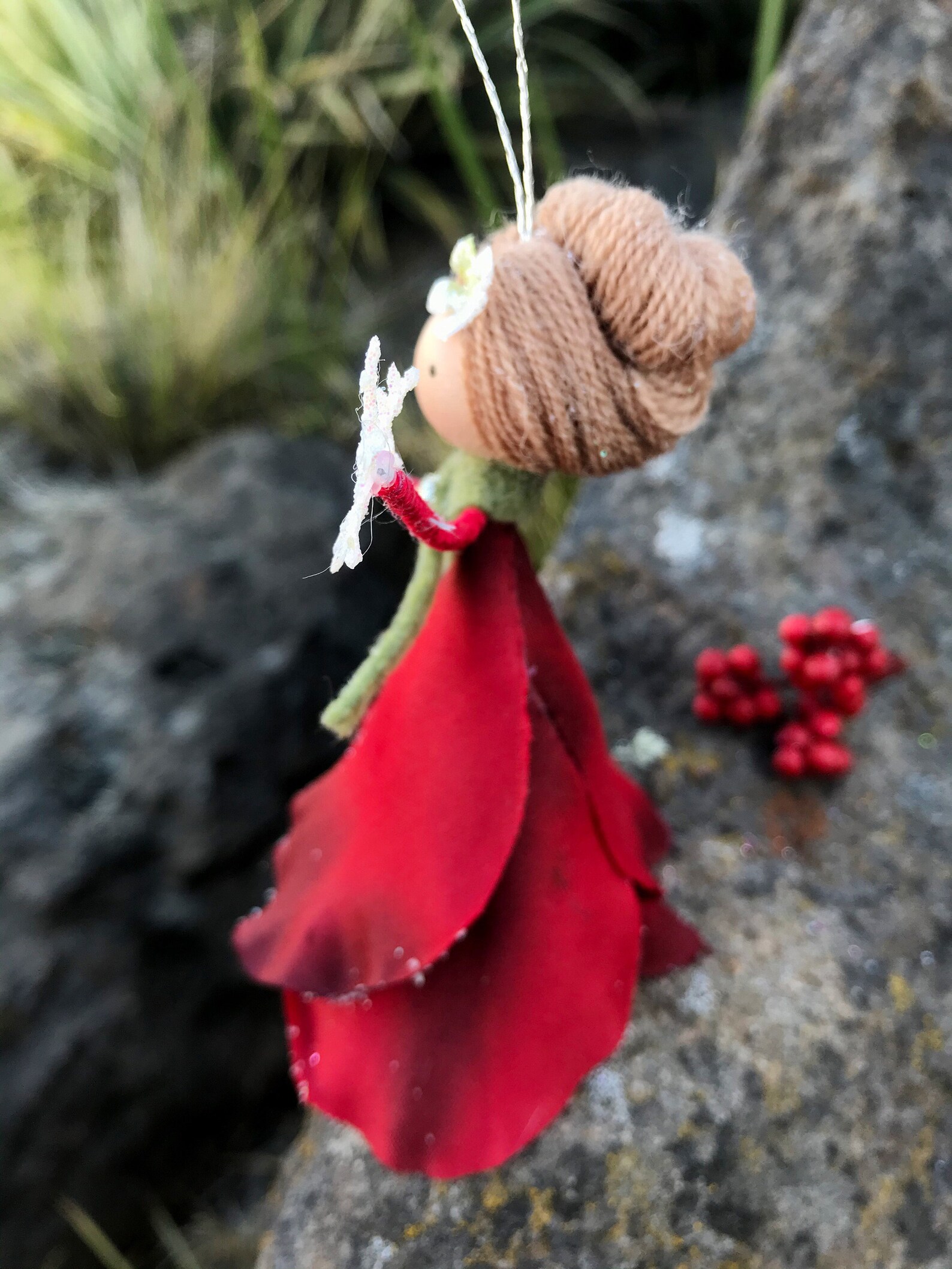 Mini Fairy Ornament Red Flower Fairy Doll Christmas Tree Etsy