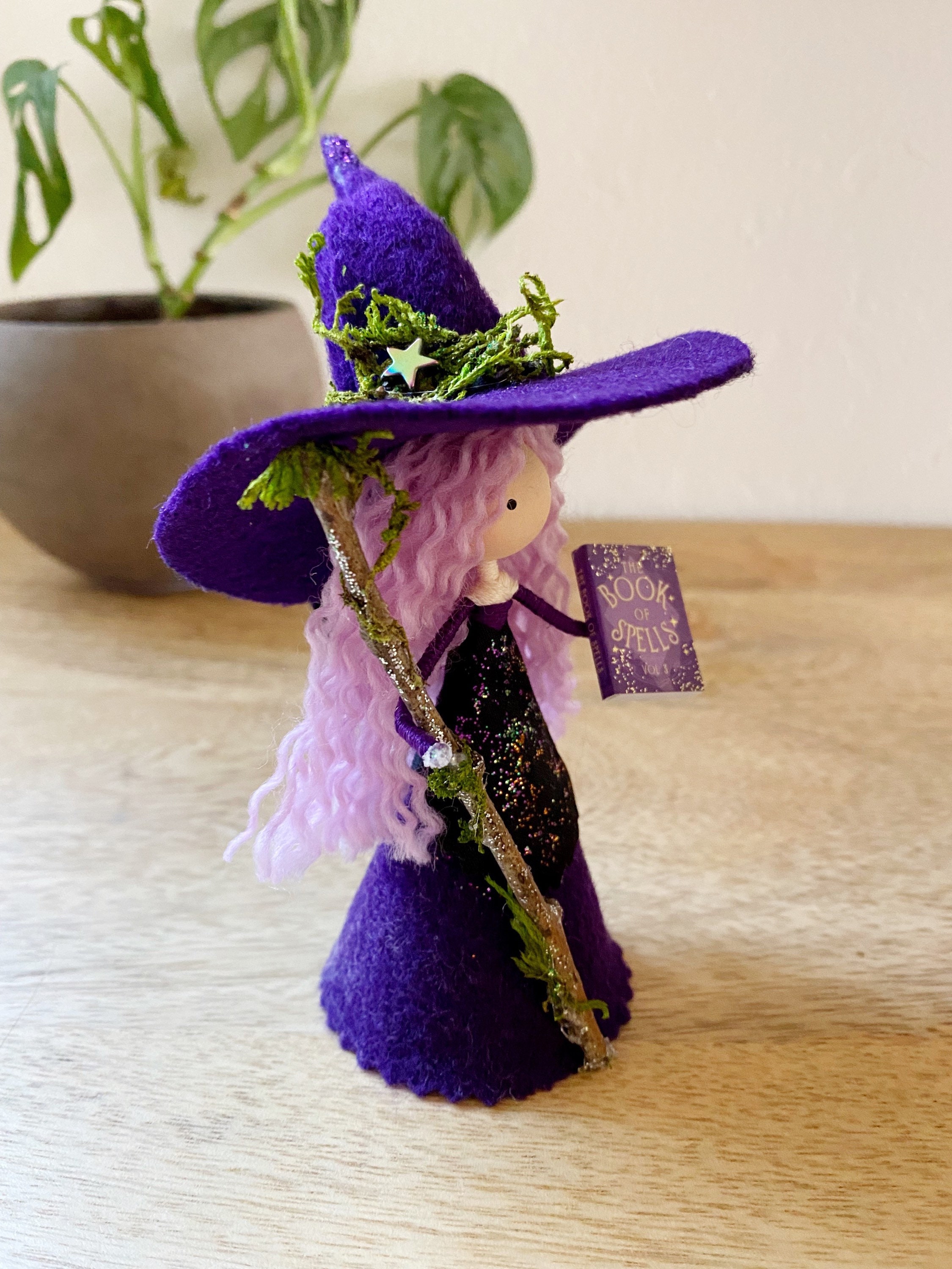 Purple Kitchen Witch Doll With Walking Stick and Book of - Etsy