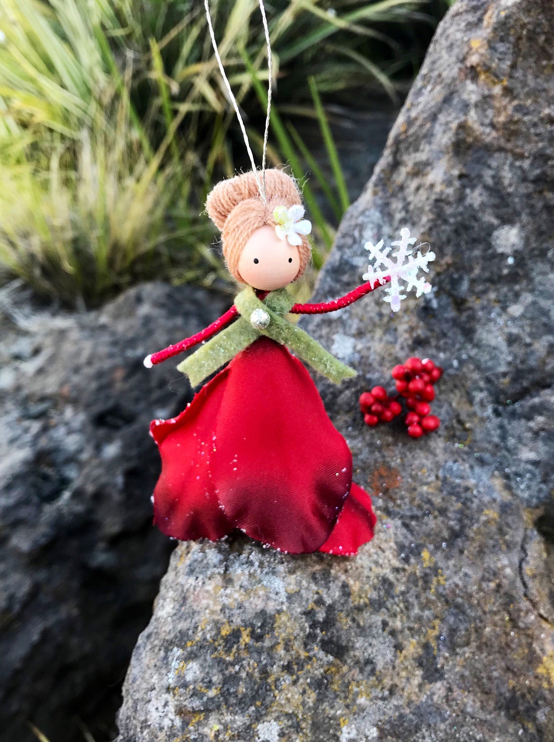 Mini Fairy Ornament Red Flower Fairy Doll Christmas Tree | Etsy