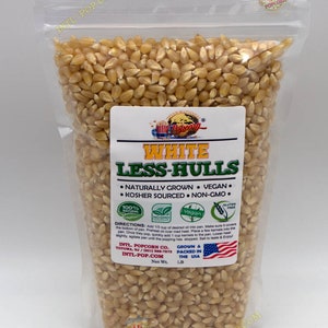 White Virtually Hulless Popcorn Kernels USA GROWN - All Natural, Vegan, Non GMO, Gluten Free, Kosher Sourced