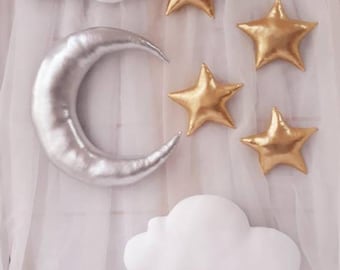 5 Clouds, 5 Stars ,1 Moon Wall Hanging set, Nursery Sky Decor, Photo Prop,Baby Shower,Nursery wall decor,Soft set nursery wall decor