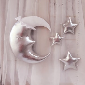 Silver moon wall hanging,set 1 moon and 3 stars,nursery wall decor,3D decor