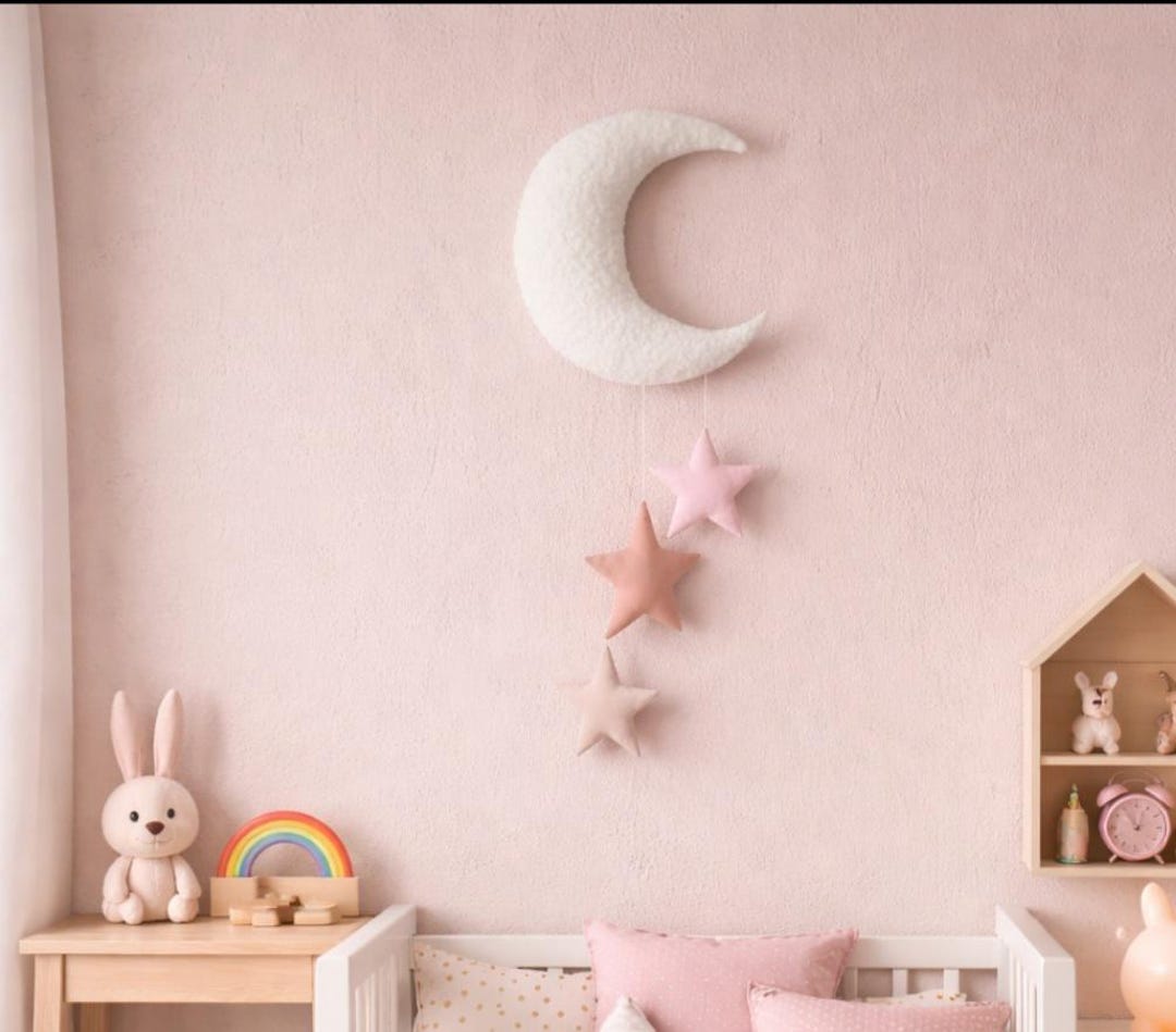 Moon and Stars Wall Hanging, Moon Nursery Decor,soft Cotton Stars,moon ...