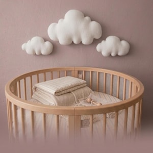 Set 3 Soft Cloud Wall Hangings, 3D Nursery Decor,White and ash pink cloud wall hanging