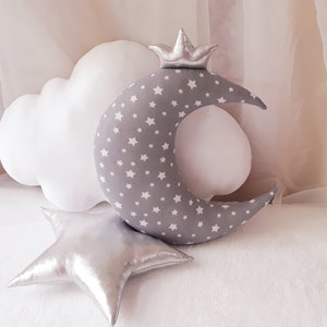 Set of 3 piece-moon,cloud and silver litle star, cushion,nursery decor,gift for baby,boy pillow,girl pillow,nursery decor gray