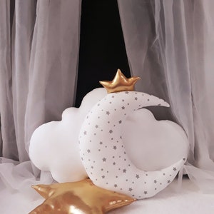Set of 3 piece-moon,cloud and silver litle star, cushion,nursery decor,gift for baby,boy pillow,girl pillow,nursery decor image 9