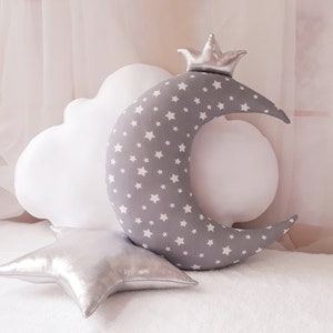 Set of 3 piece-moon,cloud and silver litle star, cushion,nursery decor,gift for baby,boy pillow,girl pillow,nursery decor image 8
