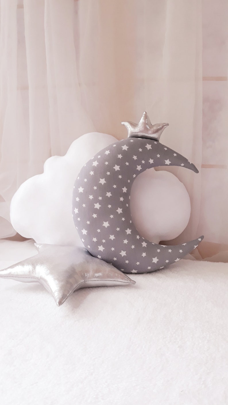 Set of 3 piece-moon,cloud and silver litle star, cushion,nursery decor,gift for baby,boy pillow,girl pillow,nursery decor image 8