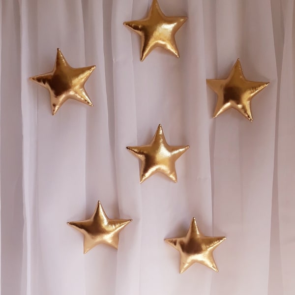 7 Gold Star Wall Hanging, Nursery Decor, Baby Shower,sky nursery wall decor,fabric gold stars,soft gold star