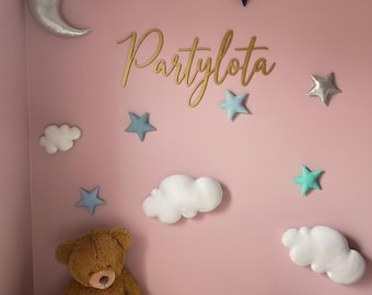 Fabric Clouds and Stars Wall Hanging: Nursery Decor, Photo Prop (Set of 10)