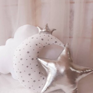 Set of 3 piece-moon,cloud and silver litle star, cushion,nursery decor,gift for baby,boy pillow,girl pillow,nursery decor image 7