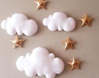 Clouds and Stars Nursery Wall Hanging,Soft Cloud Decor,Fabric soft cloud wall hanging,baby shower,3d cloud wall decor,white cloud sky decor