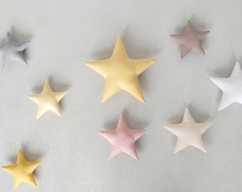 3 Cloud & 7 Stars wall hanging,cotton stars wall decor,3D wall sky decor,nursery decor,stars,wall,decor