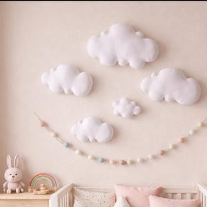 Set of 5 clouds wall hanging,Clouds wall nursery decor,3 D Nursery Decor, Photo Props,sky nursery decor,white fabric clouds ,Baby shower