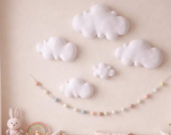 Set of 5 clouds wall hanging,Clouds wall nursery decor,3 D Nursery Decor, Photo Props,sky nursery decor,white fabric clouds ,Baby shower