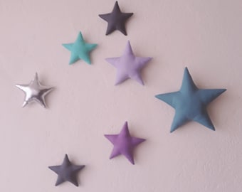 7 stars, wall decoration, star wall hanging, star hanging,star nursery decoration, star baby shower, photo props, star painting,blue stars