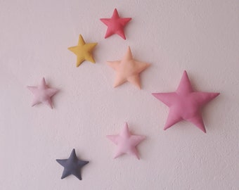 7 Stars Wall Decor, Nursery wall Hanging ,7 Cotton Stars Set,Baby shower,Sky  wall decor