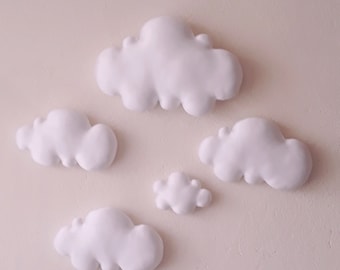 Set of 5 White Linen Clouds, Nursery Wall Decor, Photo Props