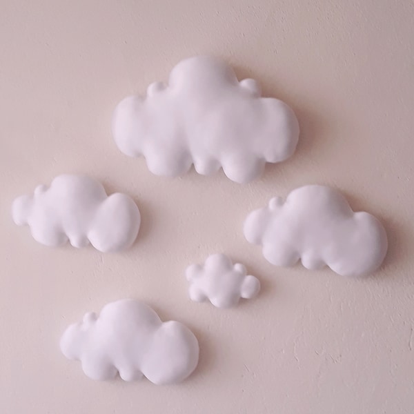 Set of 5 Clouds wall hanging,clouds decor,photo prop,clouds nursery decor,white fabric clouds,clouds photo props,gift for nursey,3d wall