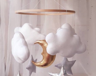 Mond, Wolken und Sterne Baby Mobile, Gold Mobile, Kinderzimmer Mobile, Krippe Dekor, Monochrome Mobile