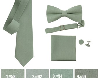 Sage green linen necktie, wedding necktie, linen necktie,  groomsmen neck, wedding tie, green necktie, green bow tie for men