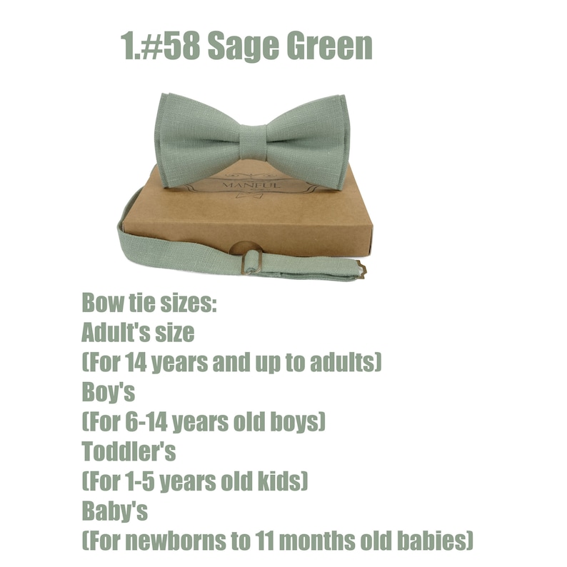 Sage green color linen bow tie, wedding necktie, linen necktie, groomsmen necktie, Einstecktuch, Fliege, Krawatte, Hosenträger,Bow tie, zdjęcie 3