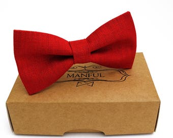 Nœud papillon rouge, cravate de mariage, cravate en lin, cravate garçon d’honneur, cravate rouge, nœud papillon rouge pour homme